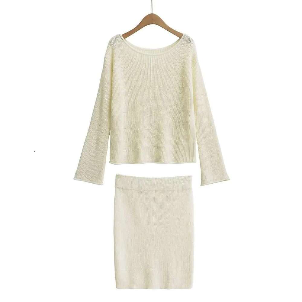 Lazy Style Loose Casual Asymmetrical Knit Top High Waist Bodycon Half Skirt Elegant Slimming Two-Piece Set B5