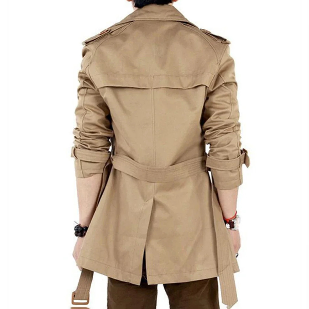 Autumn And Winter Mens Mid-Length Trench Coat Elegant British Solid Color Coat Korean Style Double-Breasted Casual Trench Coat 250714
