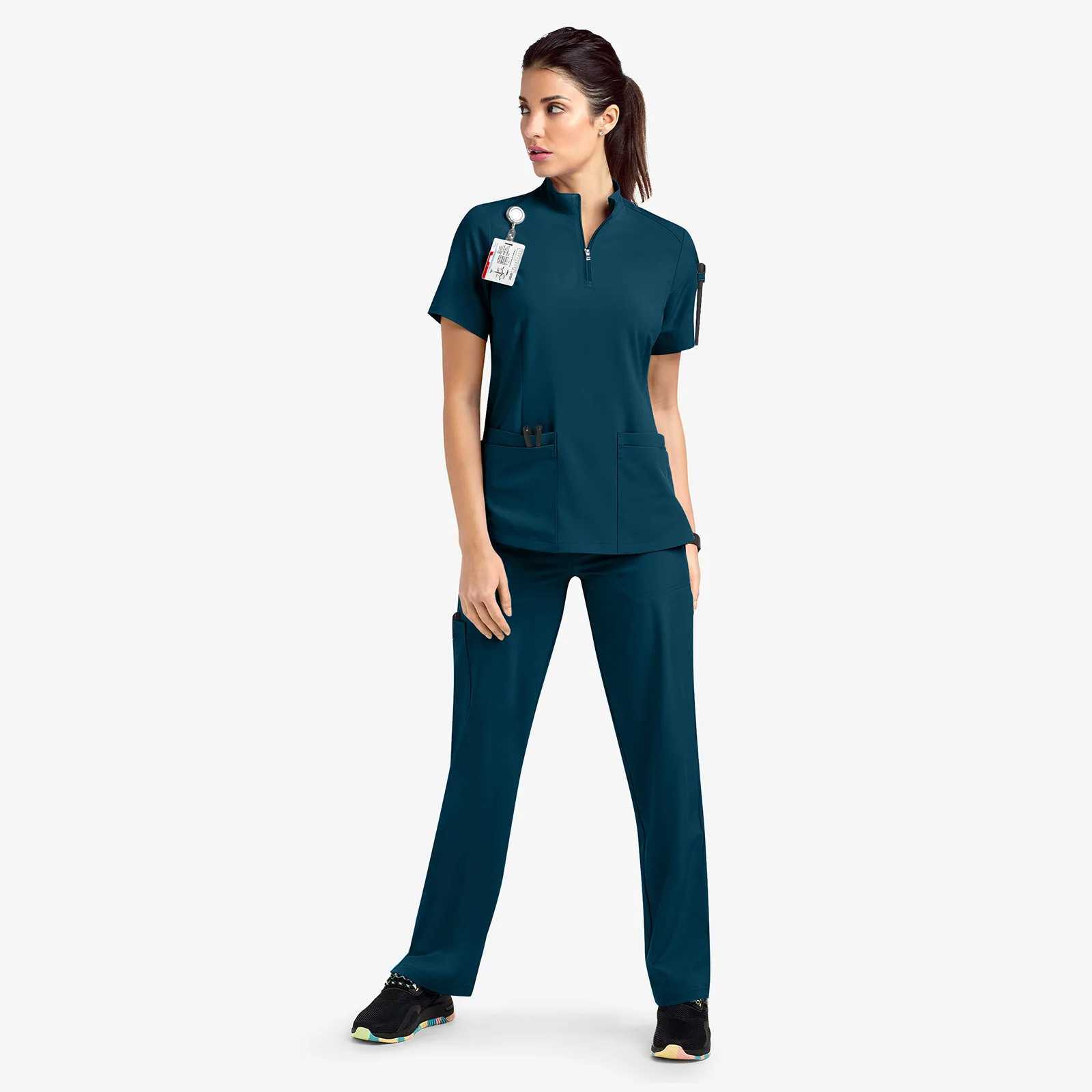 New Nurse Women Casual Short Sleeved Apparel Top Pharmacy Working Medical Hospital Doctor Nursing Uniform Stand-up collar Zipper Z250718