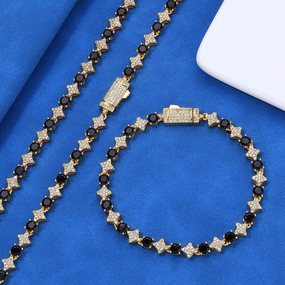 European and American Custom Jewelry S925 Silver Moissanite Cross Star Tennis Chain Hip Hop Mens Bracelet