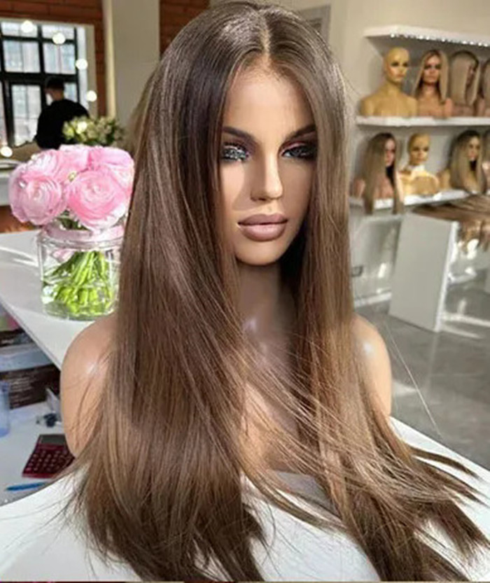 Highlight Chocolate Brown hd Lace Front Wigs Human Hair Bone Straight Preplucked Human Hair Wig Brazilian Colored Remy Wigs 180%