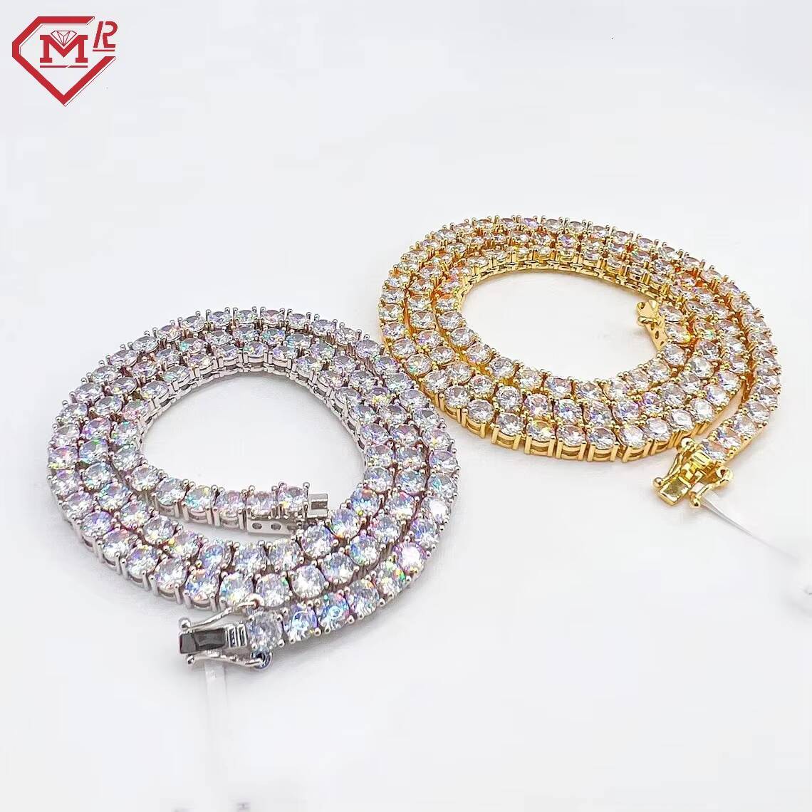 Hiphop 5mm Tennis Chain Tennis Necklace 925 Sterling Silver Gold Plated Iced Out VVS Moissanite Tennis Chain