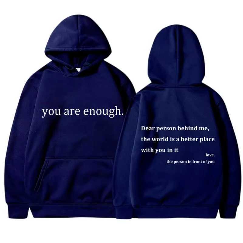 New You Are Enough Print Hoody Autumn Casual Sportswear Plus Fleece Elastic Tops Pullover Mens Hoodies Streetwear Sweatshirts X250718