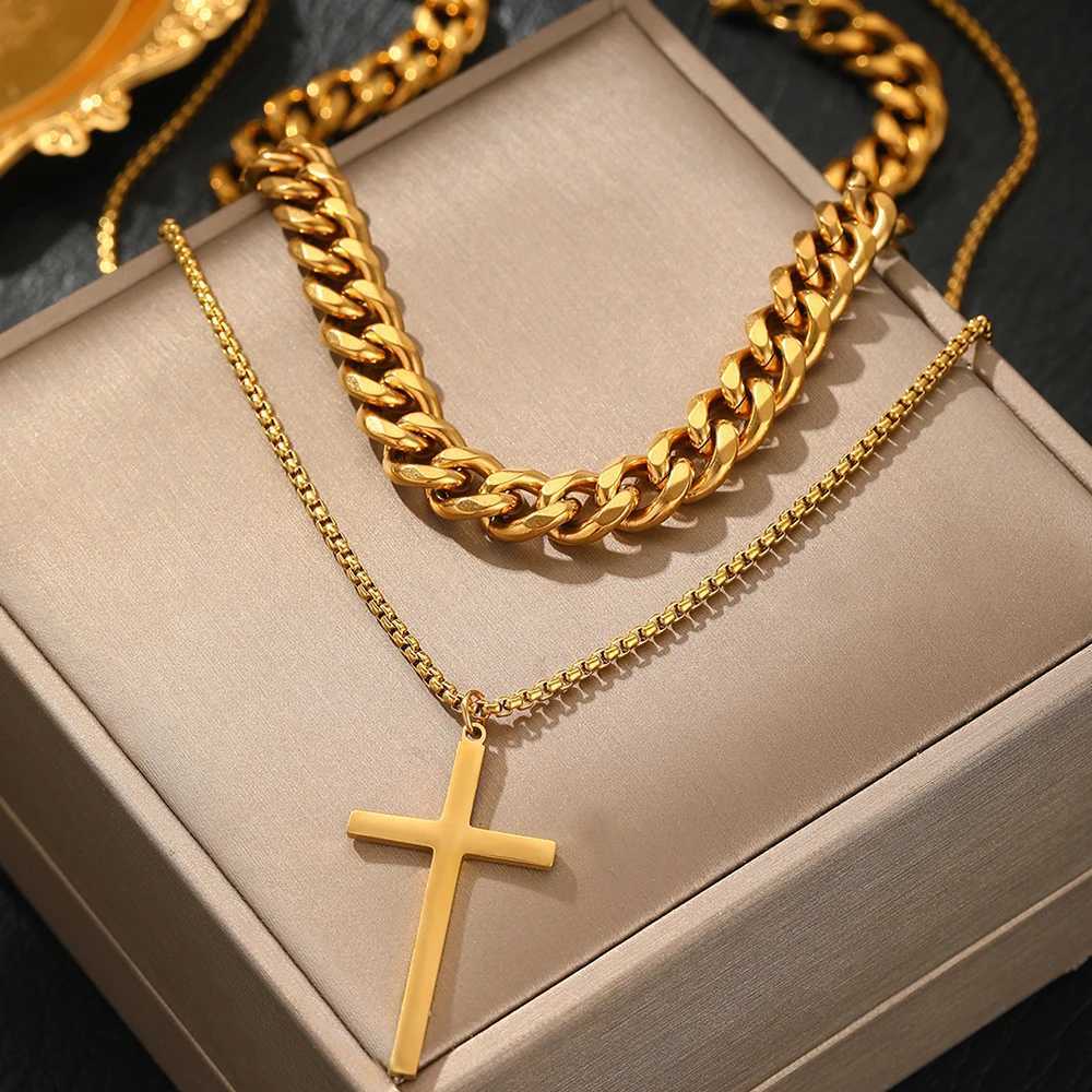 DOTIFI Stainless Steel Simple Cross Pendant Necklace Mens Fashion Double Layer Classic Retro Punk Necklace Jewelry Party Gifts X250718