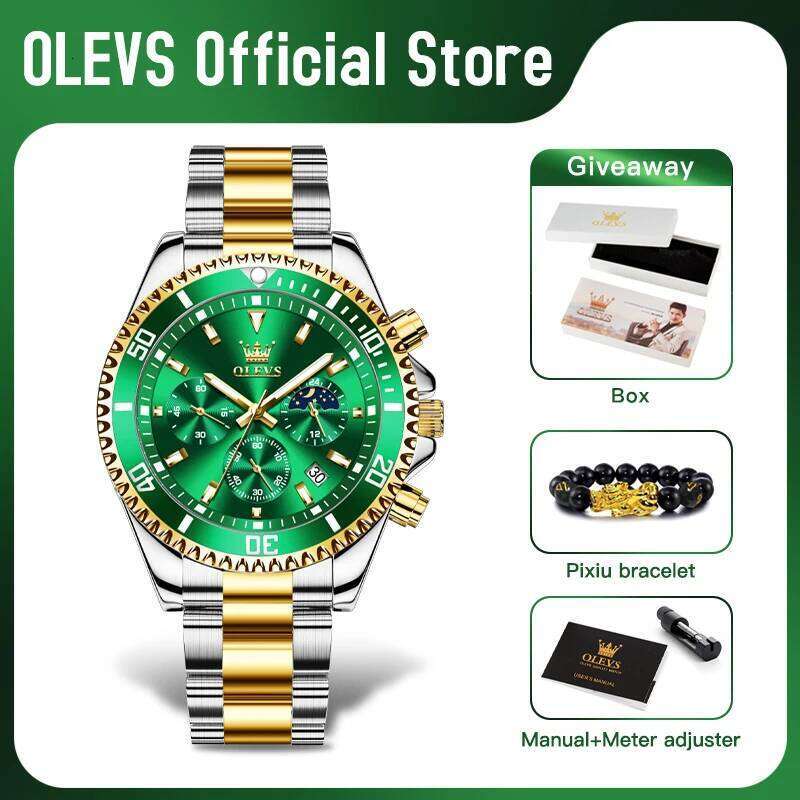 OLEVS Men's Watches Top Brand Watch for Men Original Waterproof Stainless Steel Chronograph Moon Phase Date Rota Dial free shipping