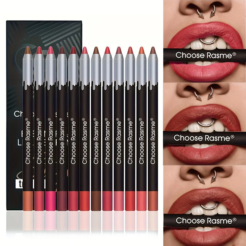 12pcs Lip Liner Pen 12 Colors Waterproof And Sweat-proof Not Easy To Fade Non-stick Cup Nude Lipstick Pencil SET 250716