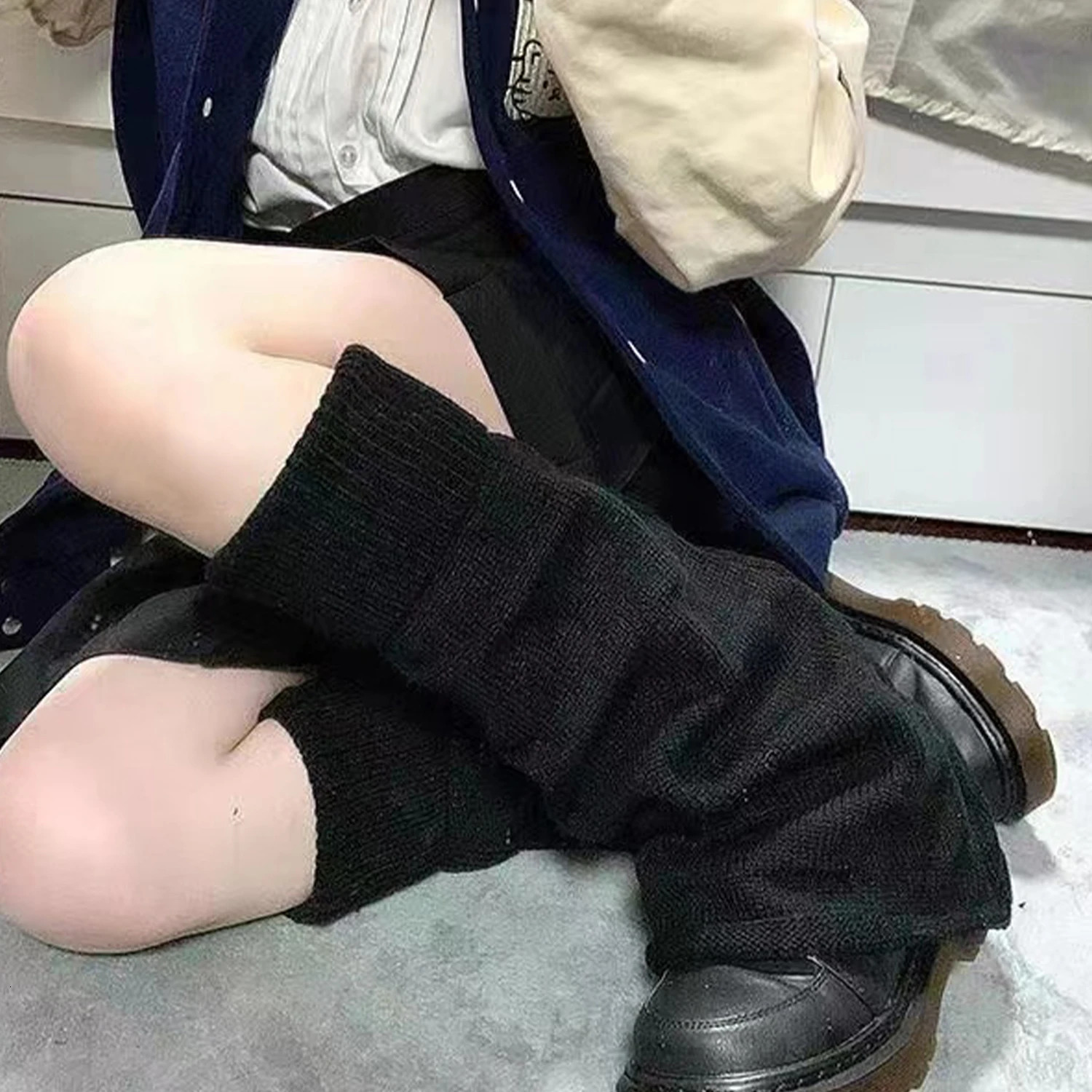 Gothic Womens Sweet Y2k Solid Color Stretchy Stocking Harajuku Flared Leg Warmers Knitted Boots Cover Jk Uniform Socks Leggings 250717