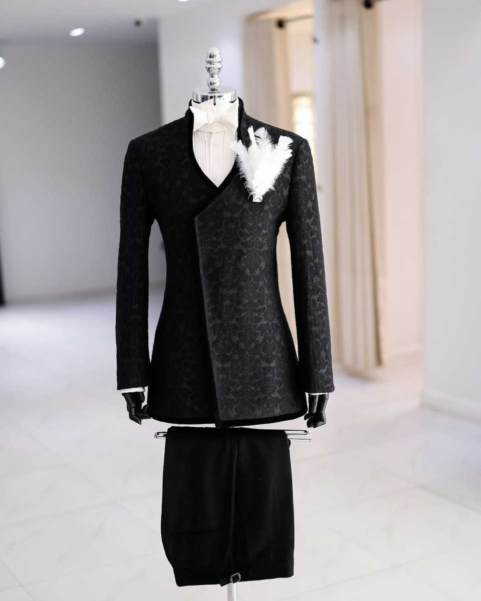 Hot Selling Jacquard Men's Suits Slim Fit 2 Pieces Jacket With Pants One Button Groom Clothing Customized