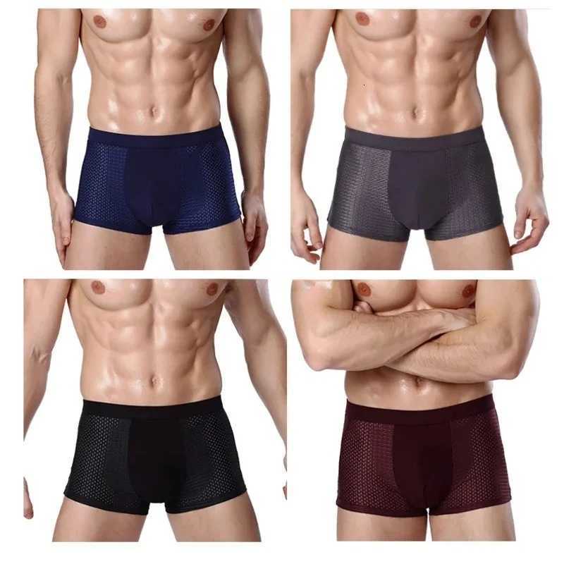 8XL Plus Size Mens Underwear Bamboo Fiber Breathable Boxer Shorts Anti-Chafing Solid Underpants 4 Pack Moire Wicking Underpants X250718