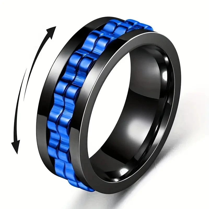 Anti Stress Stainless Steel Ring For Men Gear Chain Rotating Anxiety Relief Spinning Fidget Rings Punk Jewelry Bague Homme 250716