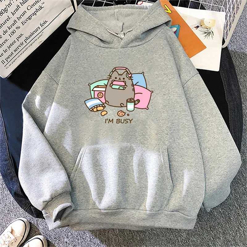 Cartoon Cat Hoodie Sorry Im Busy Printed Mens and Womens Casual Fashion Hooded Sweatshirt Autumn and Winter Warm Top XJ250714