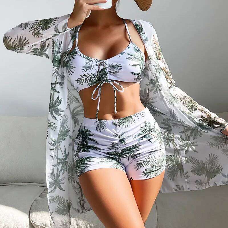 2025 Print Three-Piece Swimsuits Tankini Sets Female Swimwear Push Up For Beach Wear Bathing Suits Pool Women's Swimming Suit