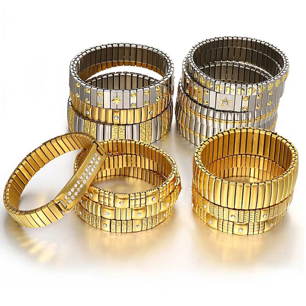 18K Gold Plated Stainless Steel Adjustable Bracelet Fashion Elastic Metal Bracelet Trendy Jewelry Accessories Official X250718