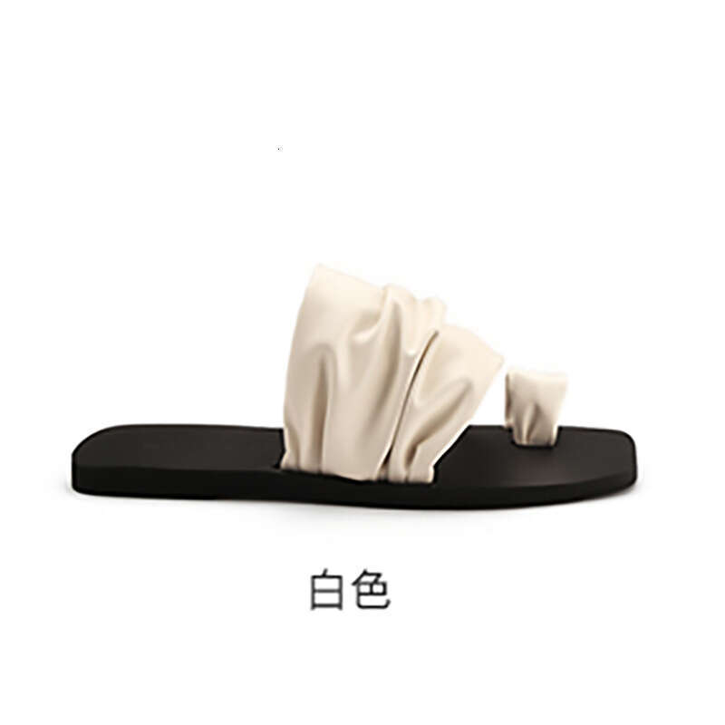 Designer Studiolee New Design Sense Square Pleated Slouchy Flat Toe Post Sandals for Women Outdoor Summer