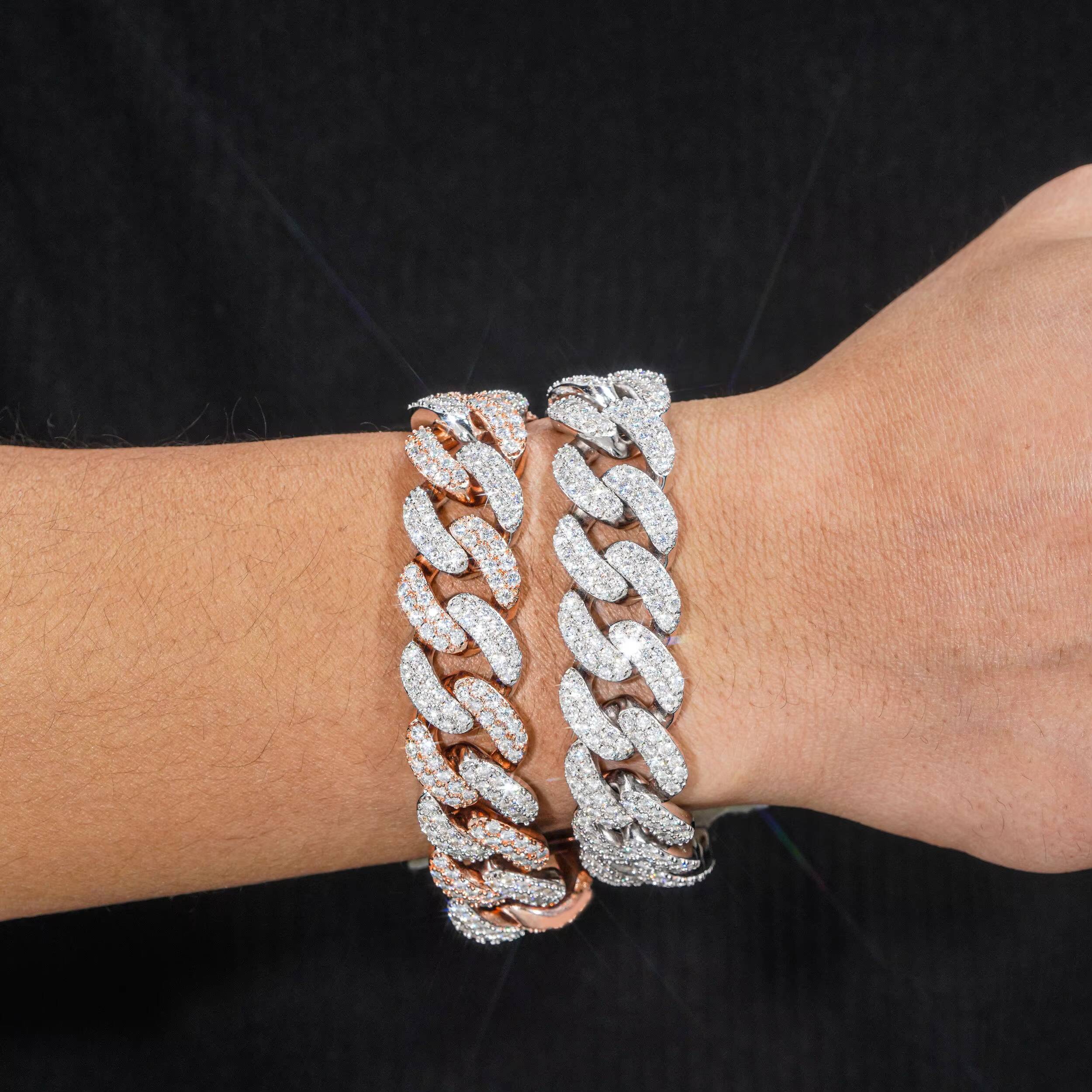 18MM Width Hip Hop Jewelry Men Necklace Bracelet Sterling Silver 925 VVS Moissanite Miami Iced Out Cuban Link Chain