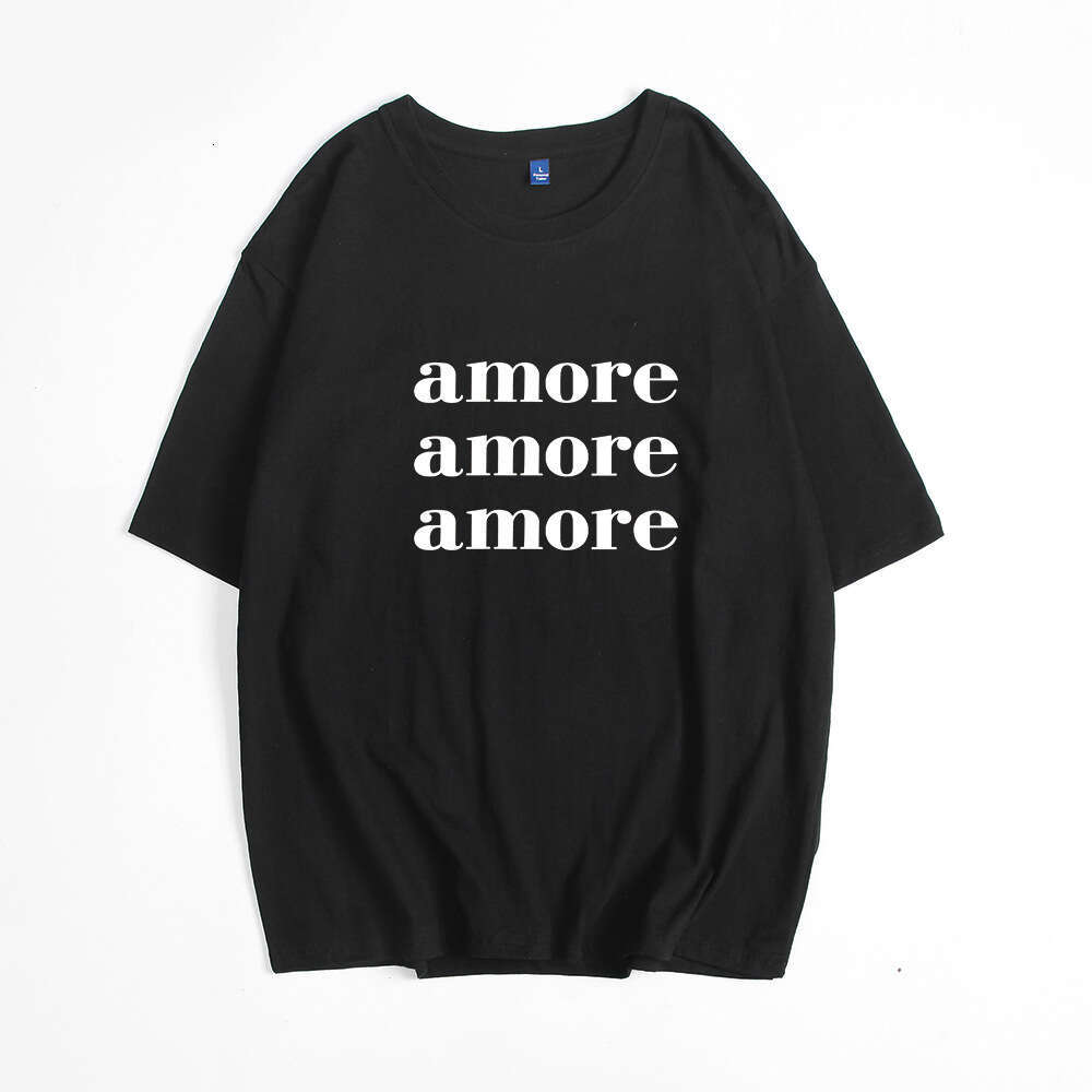 Ins Style Printed T-Shirt For Women, Summer New Versatile Loose Round Neck Pure Cotton Short Sleeve Top B5