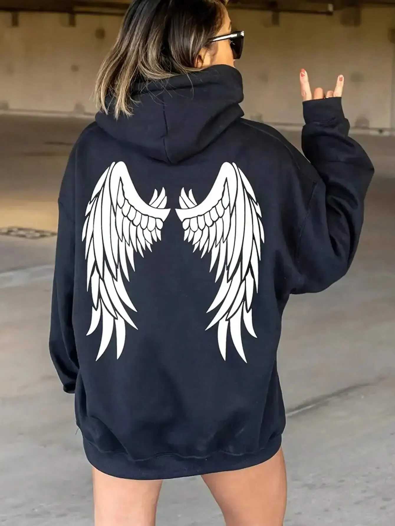 Unfolded Wings Personality Graphic Print Womens Hooded Warm Pocket Hoodies Harajuku Soft Face Hoodie Fashion Autumn Women Top XJ250717