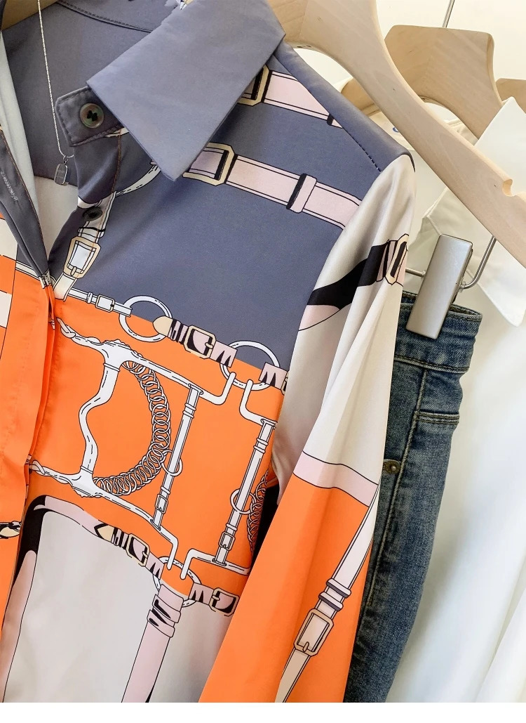 Silk Orange Gray Spring Summer Long Sleeves Shirt For Women Elegant Fashion Lady Top Clothes 250718
