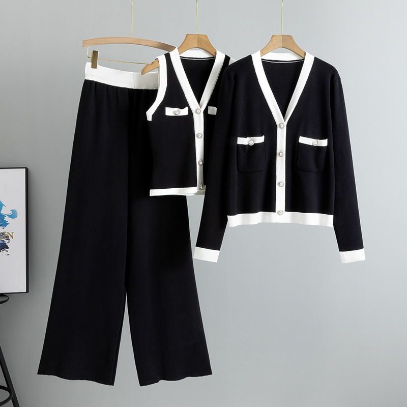 Autumn Womens Stylish Wide Leg Pant with Matching Vest Comfortable Knitted Ensemble 250718