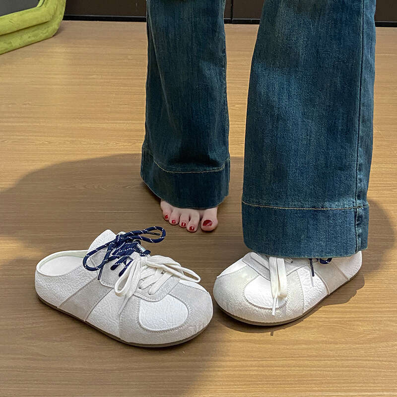 White Free shipping Sneakers for Women 2025 Summer New Backless Half Slip-On Training Style Free shipping Slippers Ins Internet Celebrity Women's