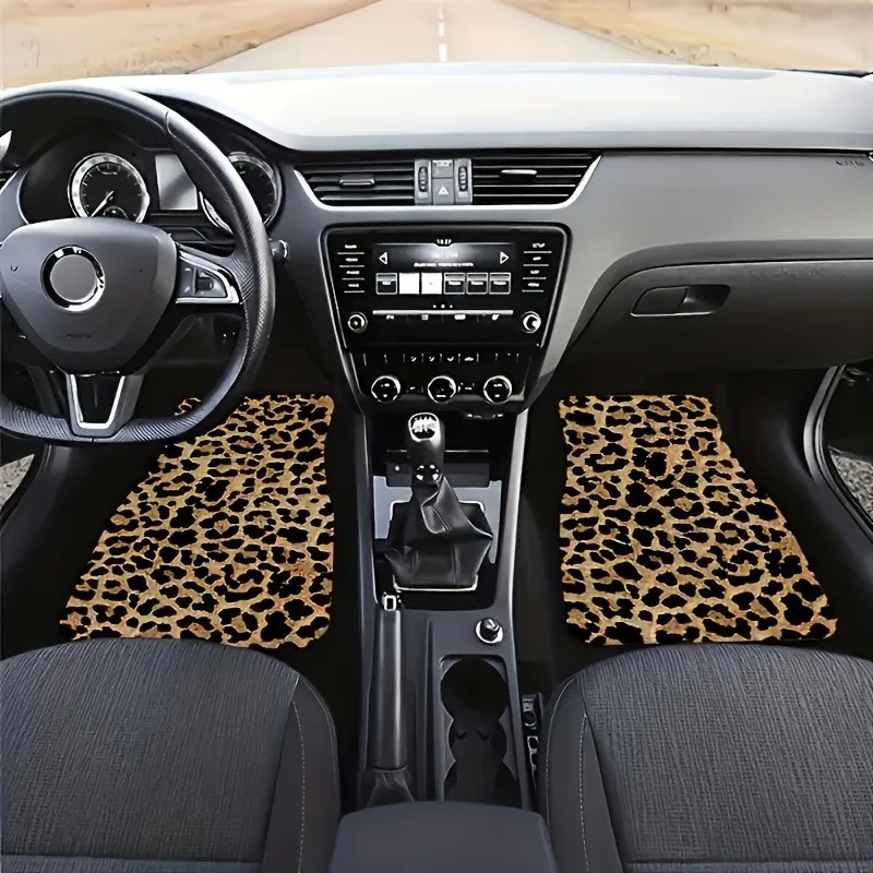Universal Fit Leopard Print Car Floor Mats 4pcs Set Polyester Fiber Absorbent Non-Slip Washable for Cars SUVs 250715