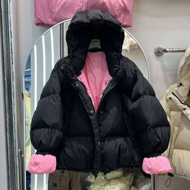 Schinteon Women Jacket With Hood Autumn Winter Warm Thick Casual Loose Over Size Outwear White Duck Down Coat 2024 New MDNG