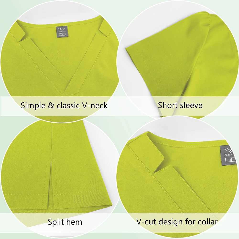 Medical Uniforms Women V-neck Top Straight Pants Hospital Nursing Scrubs Set Stretch Surgical Workwear Dentist Vet Doctor Suit Z250718