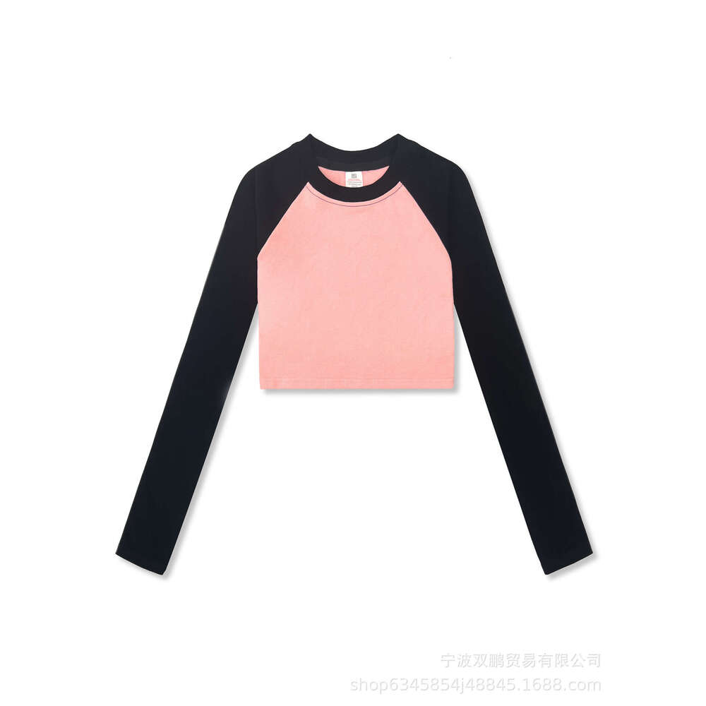 Autumn Winter New Hot Girl Style Long Tight T-Shirt Short Raglan Sleeve Spliced Top Cropped Knitted Women's Clothing B5