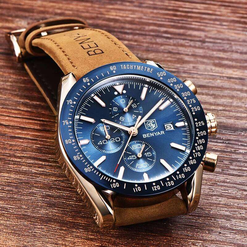BENYAR Casual Sports Watch Waterproof Quartz Watches Top Brand Leather Military Chronograph Men Clock Relogio
