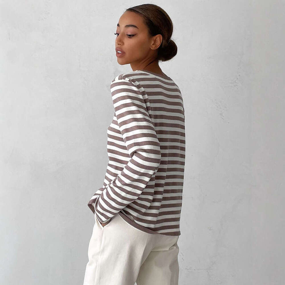 Round Neck Knitted Spring Versatile Classic Striped Pullover Sweater For Women B5
