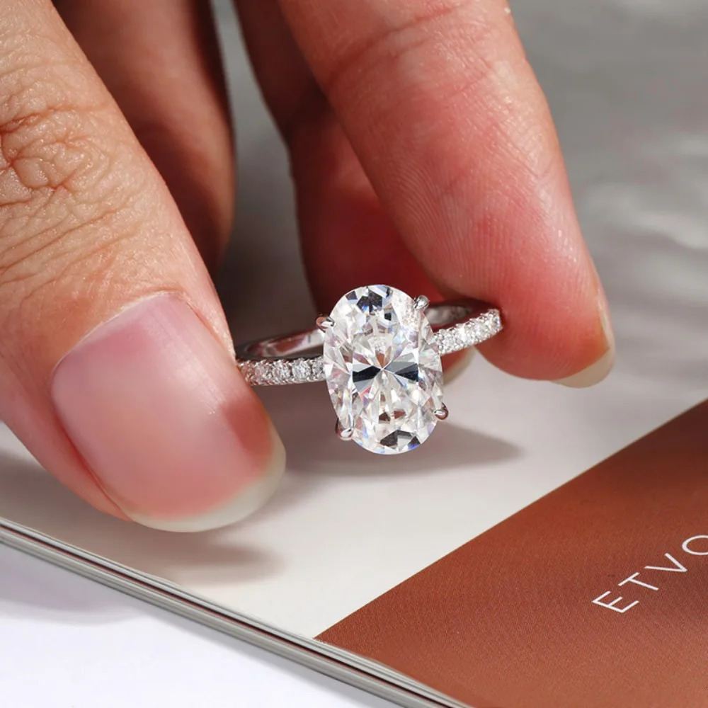 4.5CT Oval Cut Full Engagement Ring for Women 925 Sterling Silver Plated 18K Lab Diamond Wedding Band GRA Certificate 250712