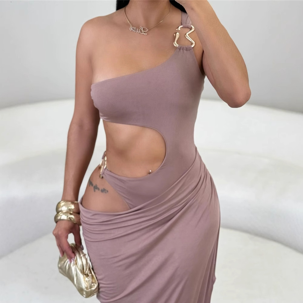 New Fashionable Evening Dress Solid Color Elegant Slim Sexy Hollow Design Long Dress Bodycon Dress for Women