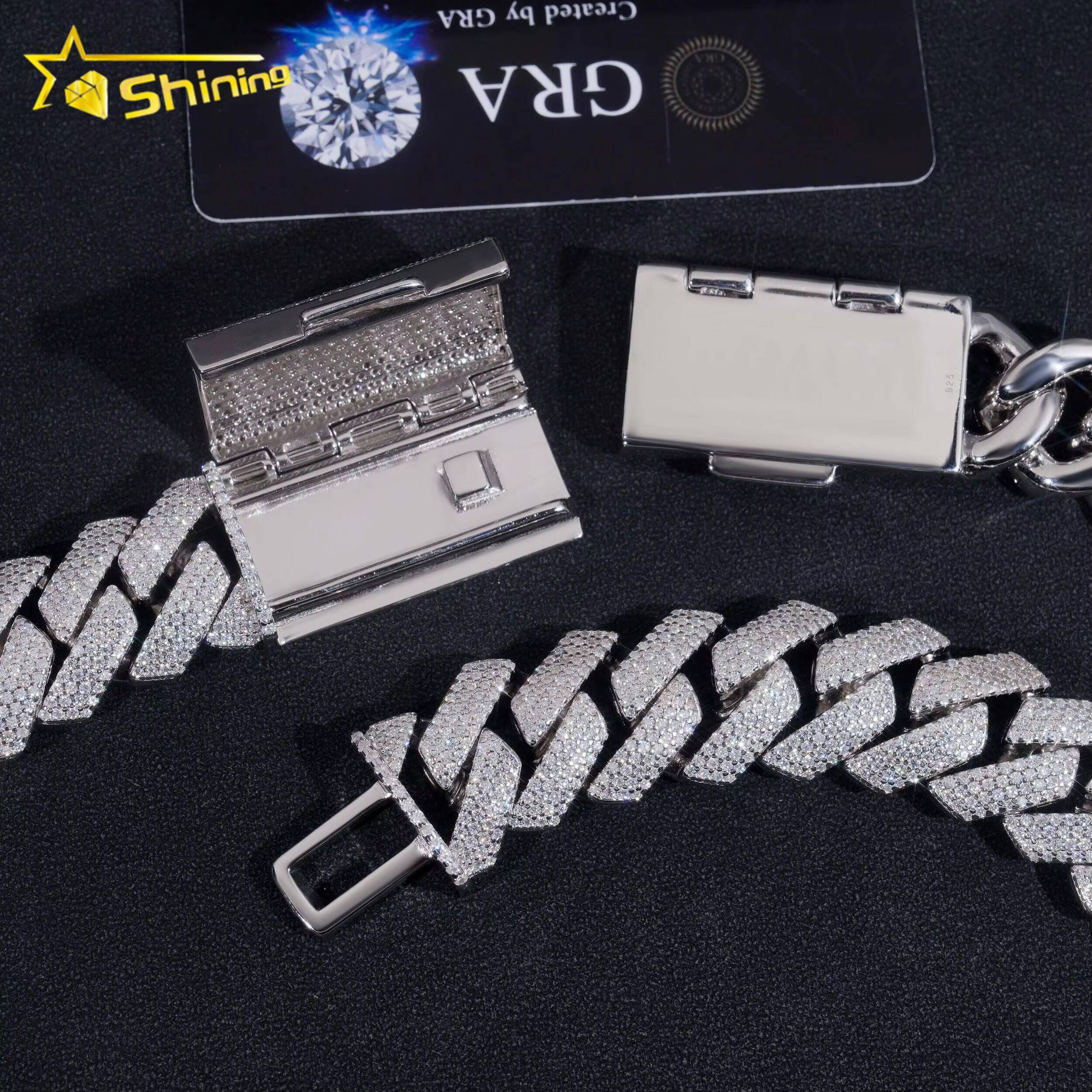 Ready to Ship 20MM Heavy Cuban Chain Sterling Silver 925 VVS Moissanite Hip Hop Cuban Link Chain Bracelets Cheapest Price Jewel