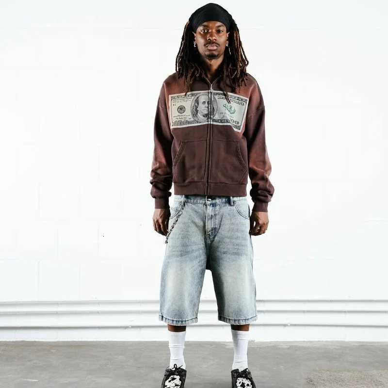 2K Trend Printed Zip Up Hoodie Retro Oversized Portrait of a US Dollar Person Pattern Sweatshirt Casual Gothic Men Women Tops X250718