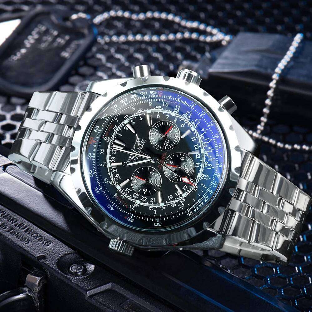 Jaragar Automatic Watch for Men Military Multifunction 3 Sub-Dials Sports Mechanical Watches Top Brand Leather Steel Band free shipping