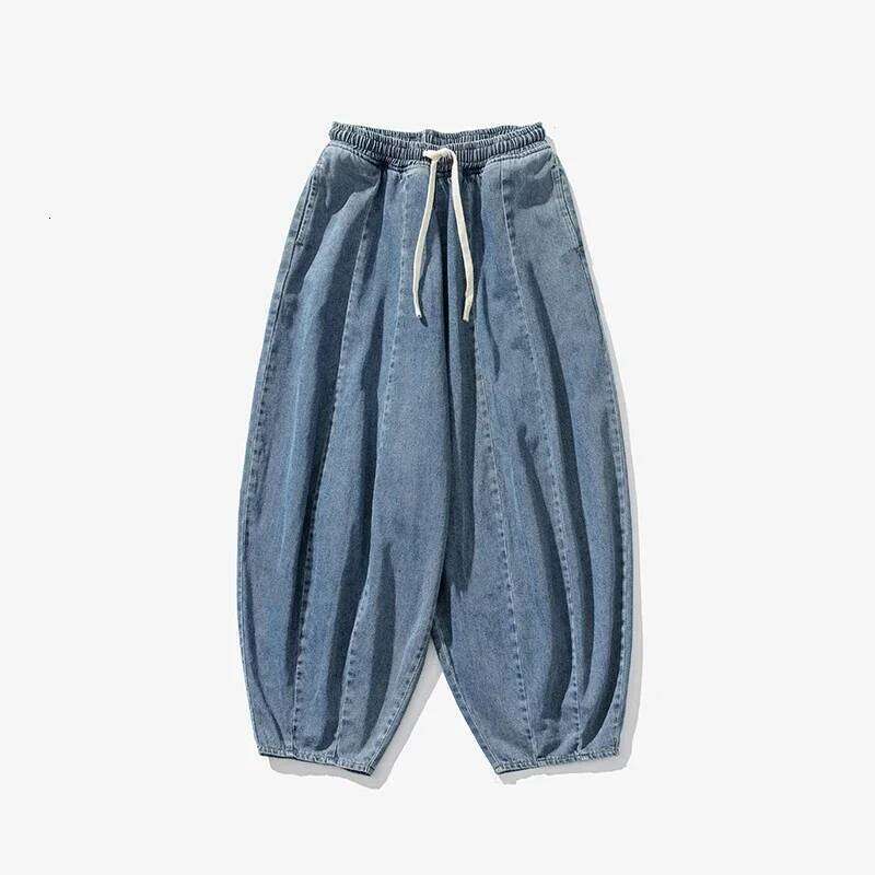 Men Casual Japanese Styles Jeans Fashion Loose Mens Hip Hop Lantern Pants Streetwear Male Oversize Denim Wide Leg Trousers