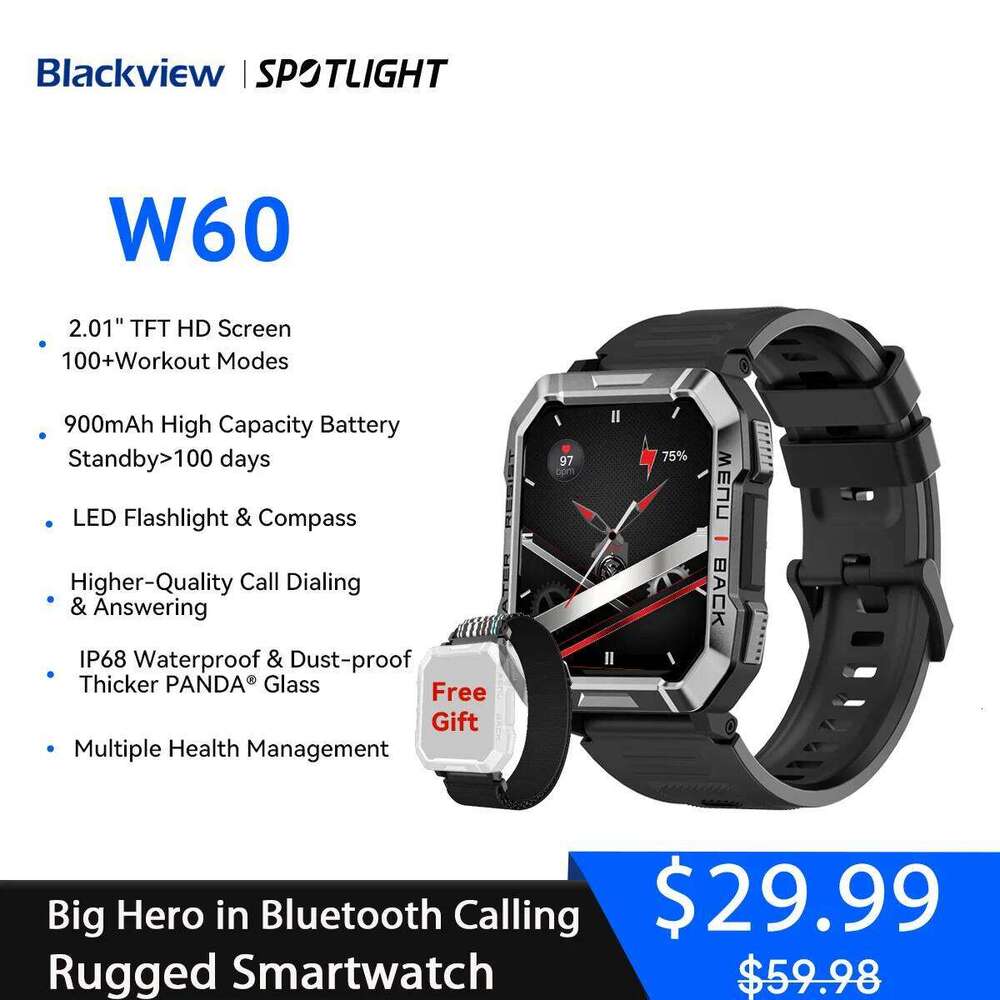 Blackview W60 2024 New Smartwatch 2.01'' HD Display TFT Red Smart Watch for Outdoor With Emergency Lighting Bluetooth Calling free shipping