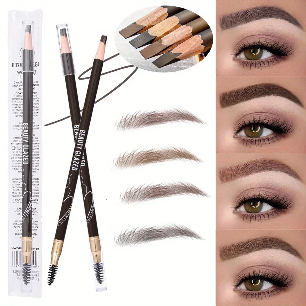 BEAUTY GLAZED 4 Colors Eyebrow Pencil With Brushes Long-lasting Waterproof Brow Pencil Formula Double-head Eyebrow Pencil 250712