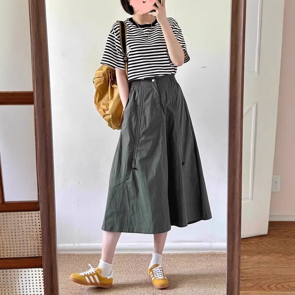 American Bella Style Workwear Half for Women Summer New Plus Size High Waist Quick-Dry Slimming A-Line Umbrella Skirt