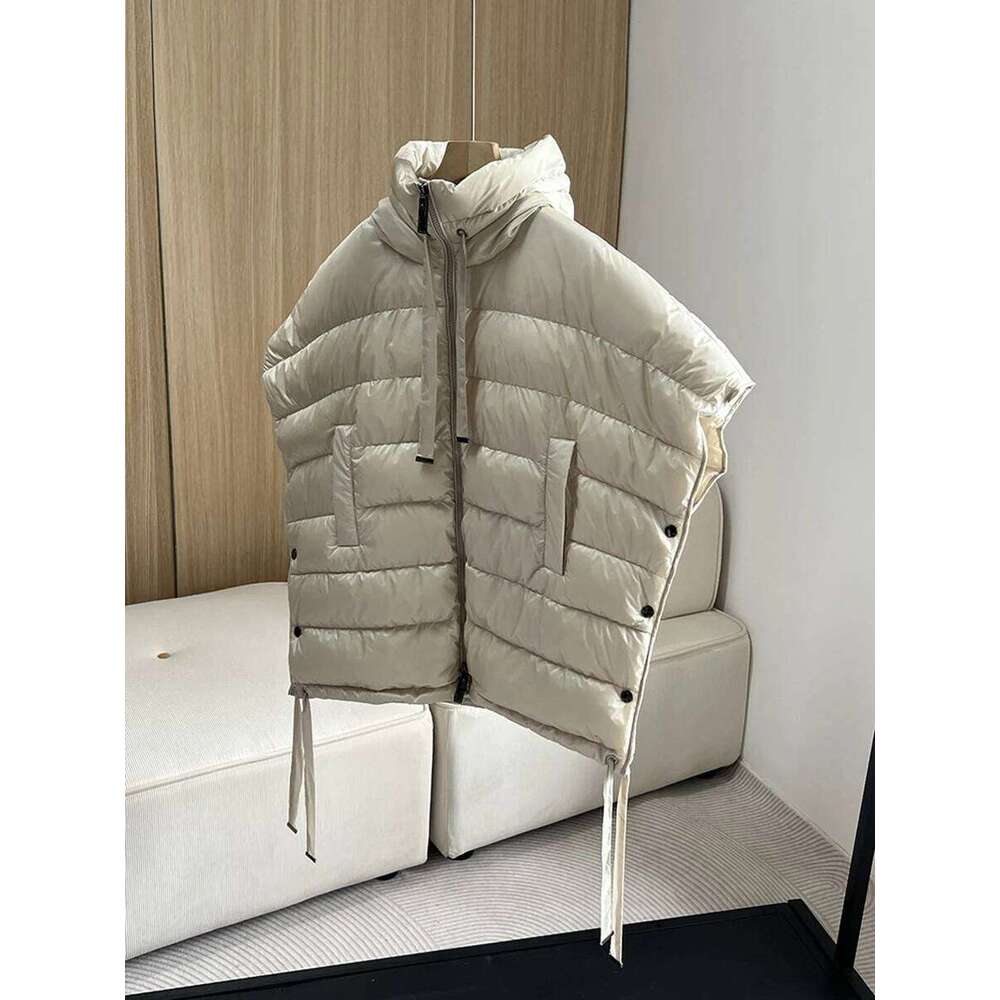 Schinteon Women 90% White Duck Down Irregular Vest With Hood Sleeveless Jacket Solid Fashionable Autumn Winter Top 2025 New MDNG