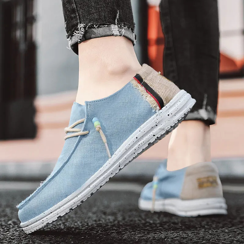 Spring Summer Blue Mens Casual Boat Shoes Lightweight Slip-on Driving Shoes Men Low-cut Breathable Canvas Men Shoes Loafers 250716