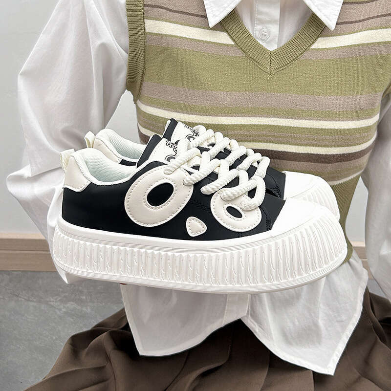 Panda Color Matching Free shipping Big Head White for Women, New Autumn Free shipping Style, Student Round Toe Versatile Thick Sole Wear-Resistant Cas