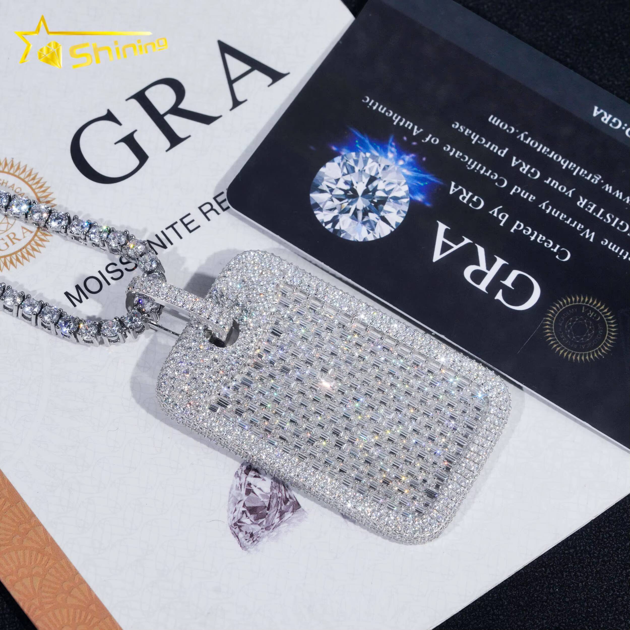 Baguette Moissanite Tag Pendant Hip Hop Fashion Vvs Moissanite Diamond Fully Iced Out Pendant Fine Jewelry New Arrivals
