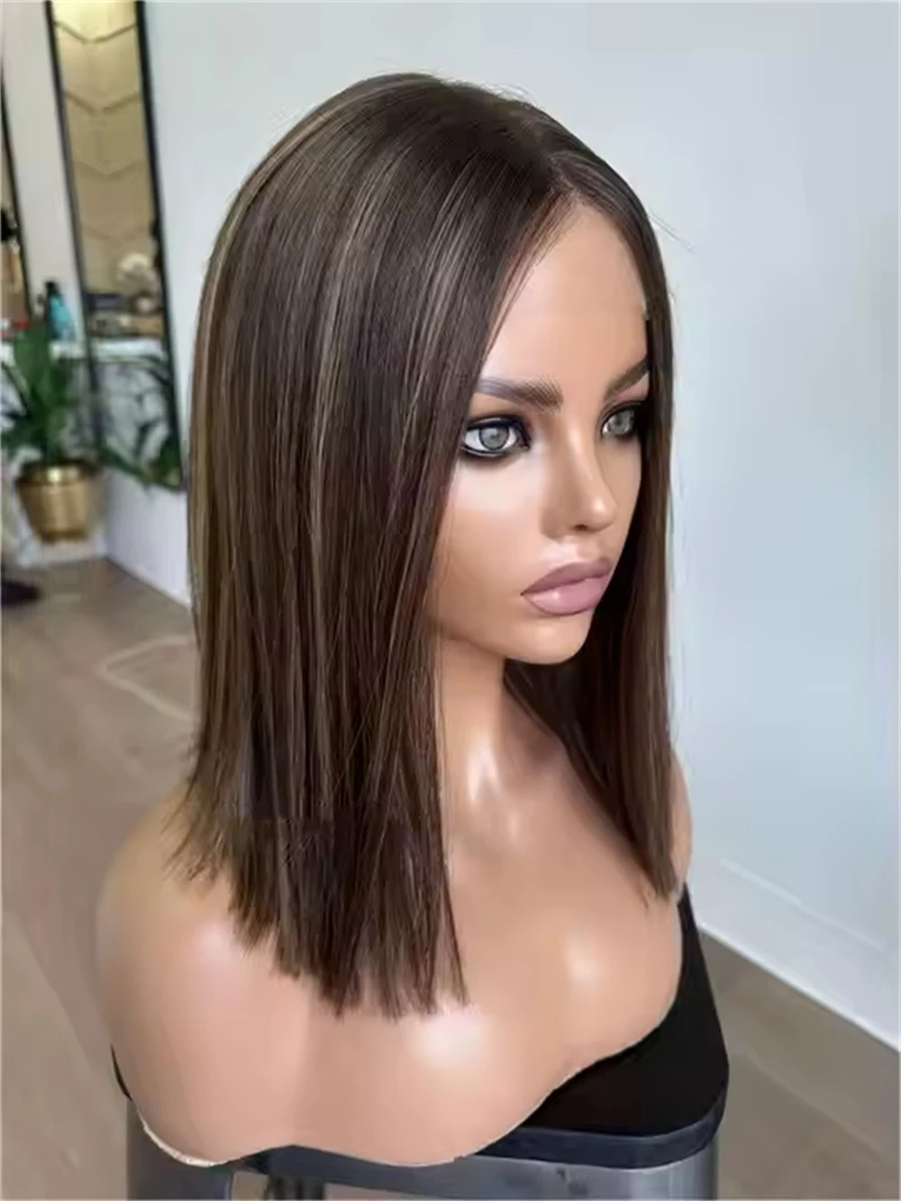 Brown Brunette Highlight virgin human hair Lace Front Wig Short Bob Wigs 13x4 Realistic Look Straight Glueless Wig Blonde Wig For european