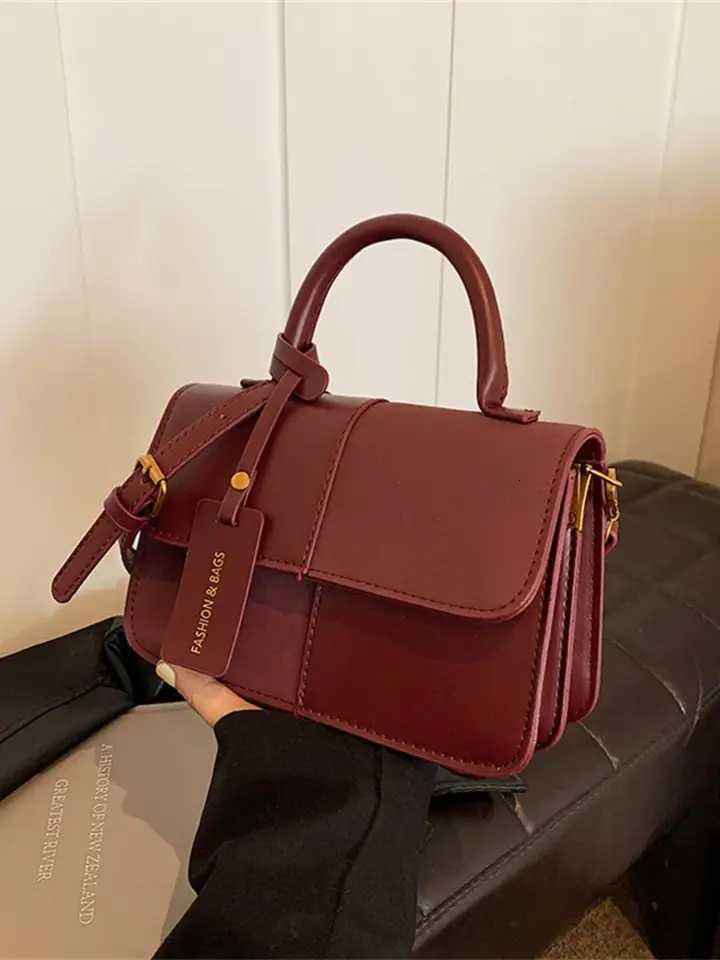 Burgundy PU Leather cross color design niche handbag versatile crossbody small square bag Y250718