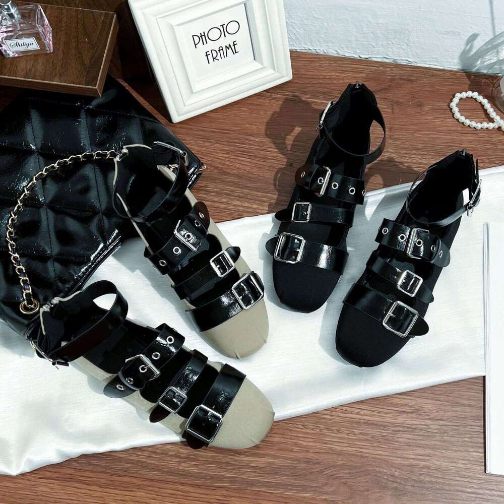 2025 Spring Summer New French Style One-Strap Mary Jane Belt Buckle Flat Single Shoes Women, Versatile for Outdoor Wear