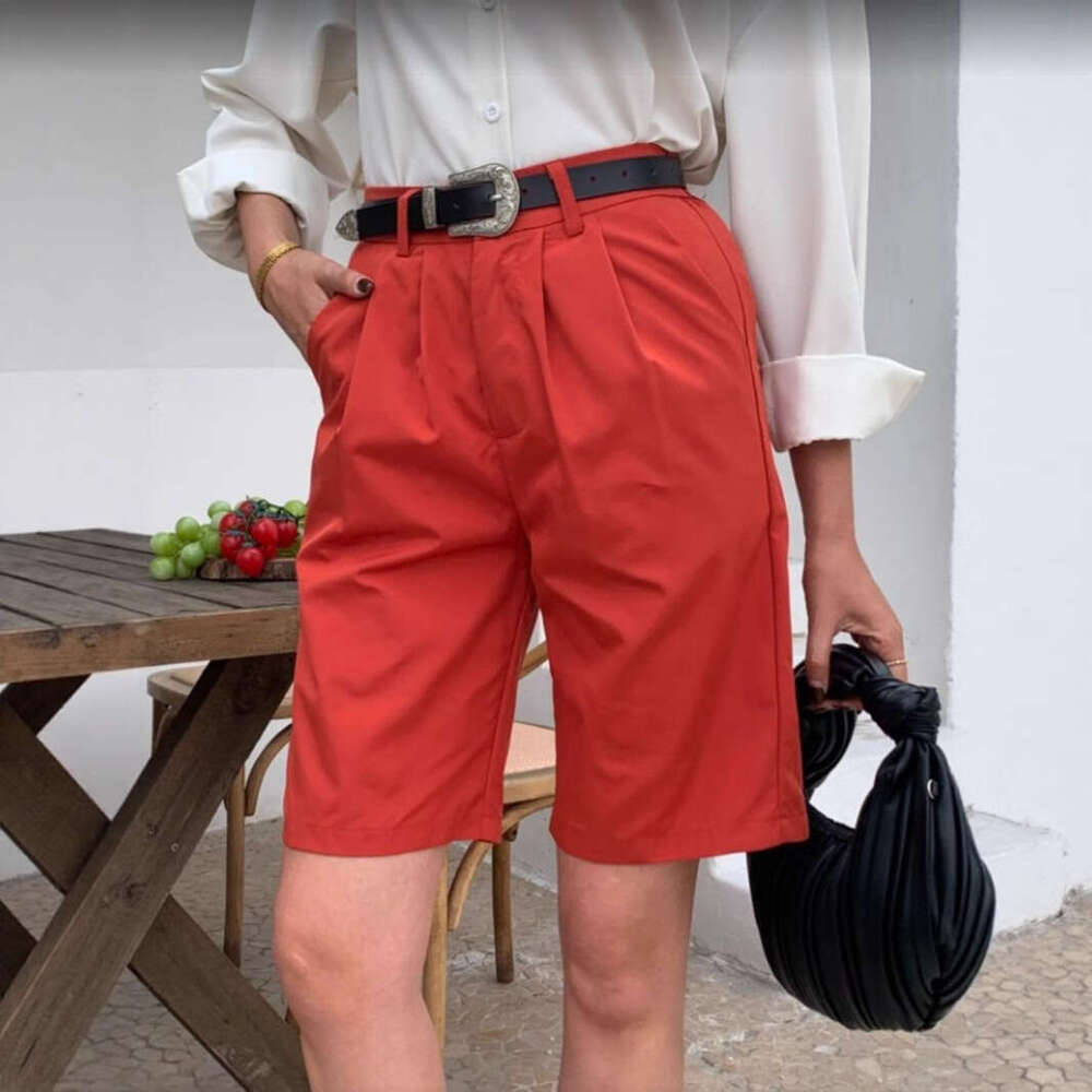 New Style Women's Loose Fit Plus Size Summer High Waist Slimming Straight Wide Leg Mid-Length Shorts B5