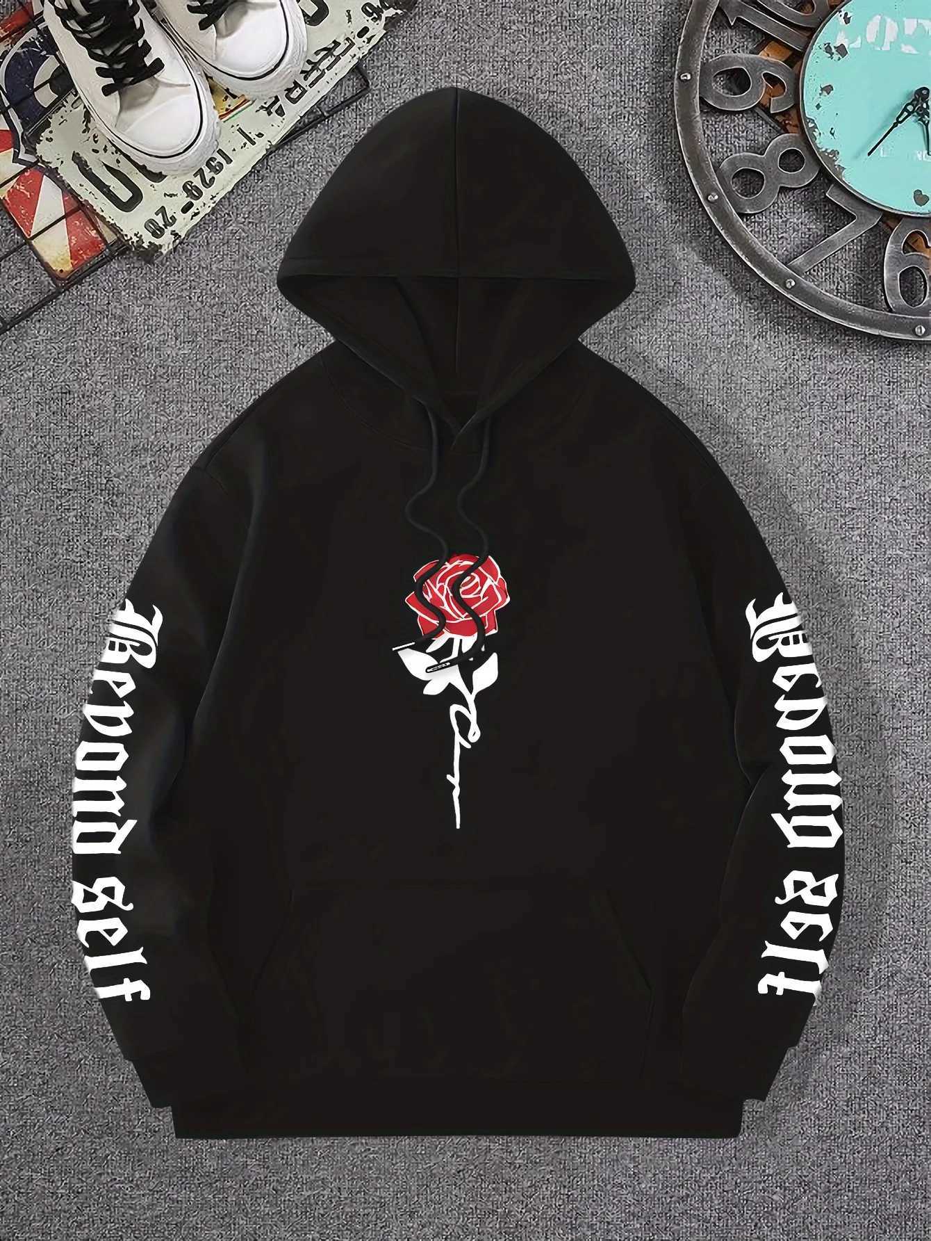 Rose Artistic Letter Printed Hoodies Casual Street Women Sweatshirts Comfortable Face Pullover Crewneck Loose Fe Clothes XJ250717