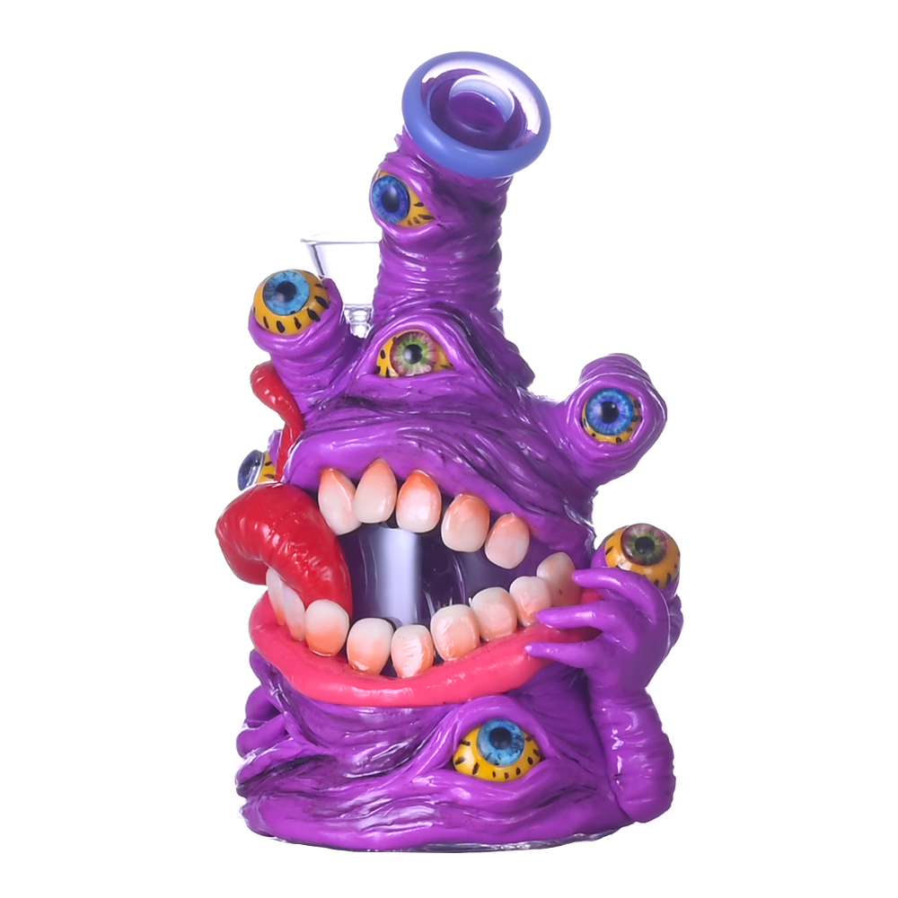 16cm/6.2in,HippiesGlass,Glass Bong With Cute Monster,Monster Bong,Borosilicate Glass Water Pipe,Glass Hookah,Hand Painted,Home Decorations,Somking Acc