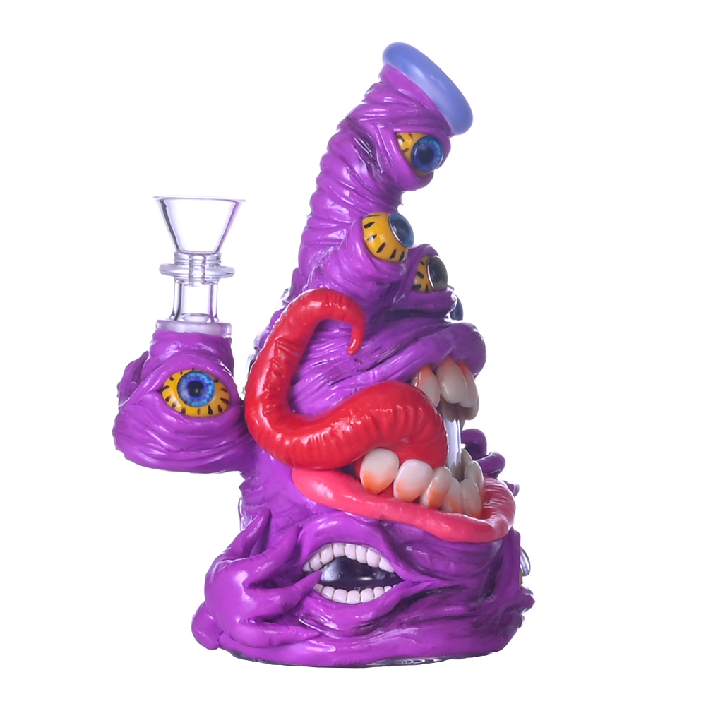 16cm/6.2in,HippiesGlass,Glass Bong With Cute Monster,Monster Bong,Borosilicate Glass Water Pipe,Glass Hookah,Hand Painted,Home Decorations,Somking Acc